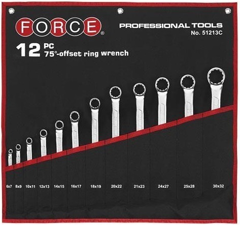 Force 51213C Dubbele ringsleutelset 12 delig (75° gebogen)