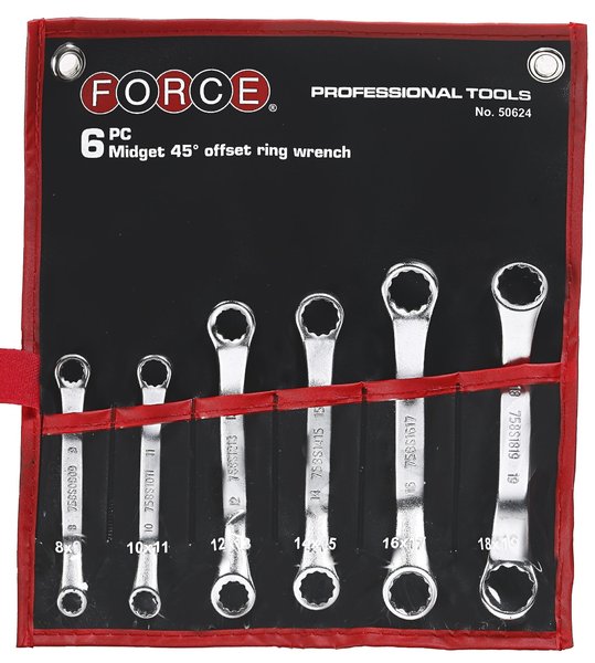 Force 50624 Mini ringsleutelset 6 delig (45° gebogen)