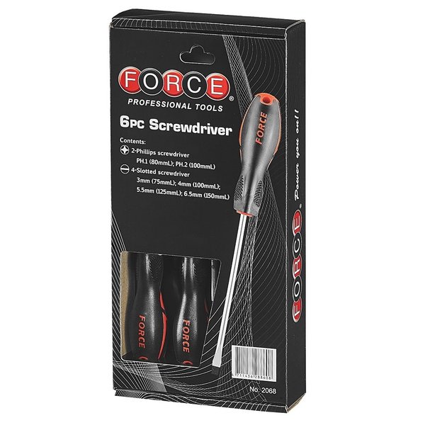 Force 2068 Screwdriver set Slotted & Phillips 6pc